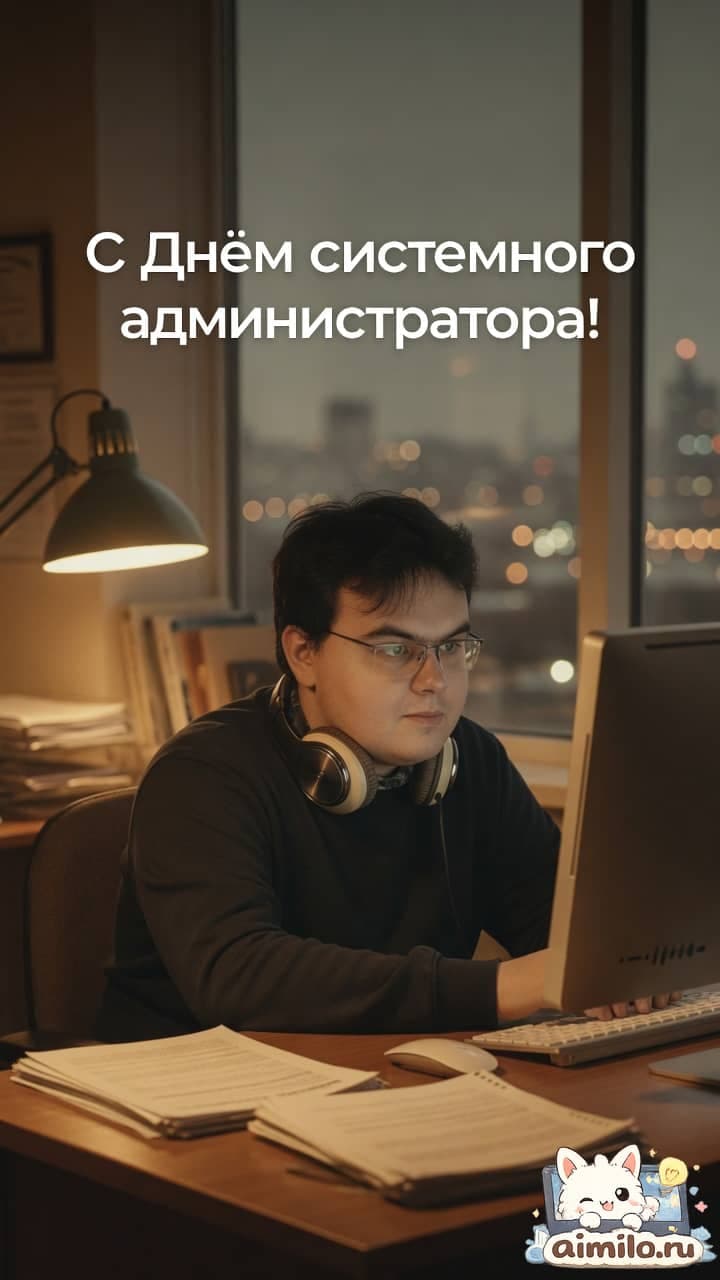 Я заказал открытку ко Дню системного админа, и она получилась просто потрясающей! Атмосфера покоя и старинные оттенки идеально передали настроение праздника.